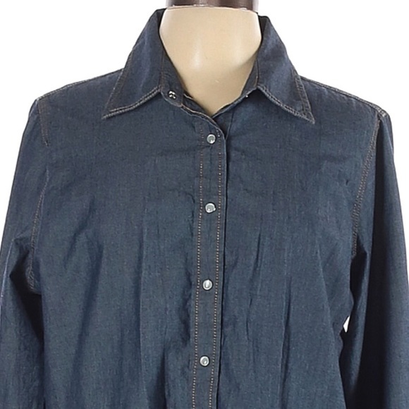 Izod L blue chambray long sleeve snap front shirt - Picture 3 of 16